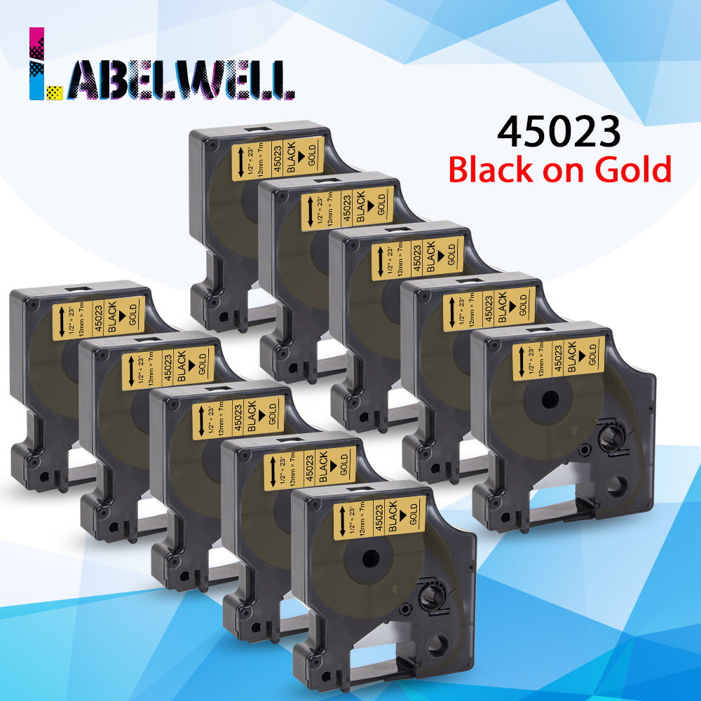 10PK 12mm 45013 Black on White For Dymo D1 45013 Label tapes Compatible for Dymo Label Manager 160 280 210 450 LM160 Label Maker: 10PK Black on Gold