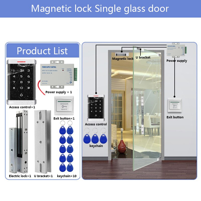 RFID Door Access Control System Kit Access Controller Keypad access + Power Supply + Electric Magnetic Lock Bolt Strike Locks: Kit8