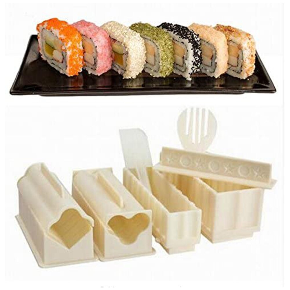 Sushi Making Kit, 10 Pieces DIY Sushi Set Plastic Sushi Maker Tool, White