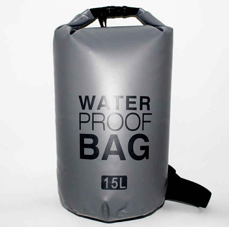 10L 15L Outdoor PVC Swimming Waterproof Dry Ocean Pack Sack Pouch Bag Swim Rafting Impermeable Water Proof Bag: Gray 15L