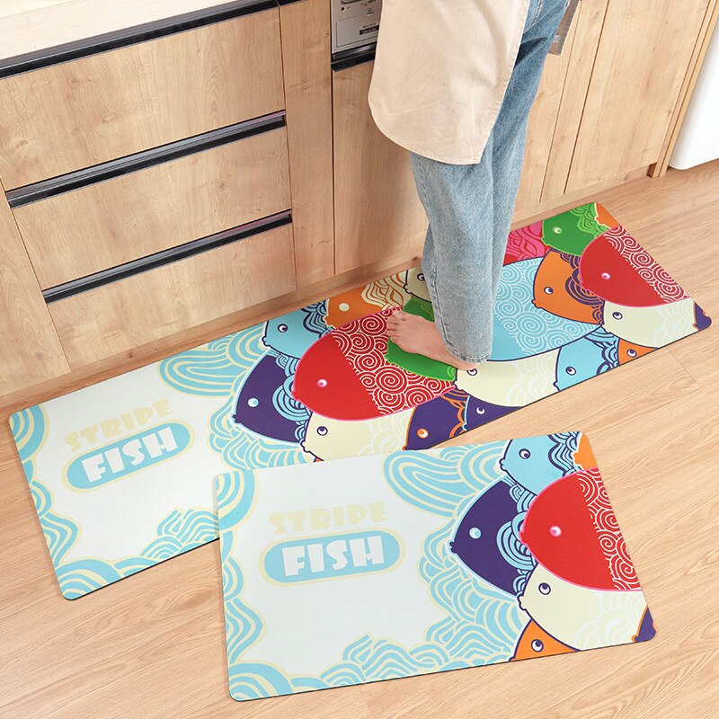 PU Leather Kitchen Floor Mat Oil-proof Long Kitchen Mat Home Environmental Protection Waterproof Anti-skid Fatigue Foot Mat: 08 / 45x75cm