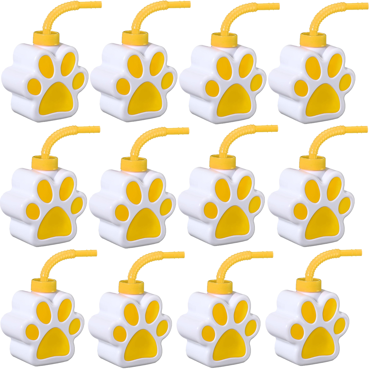 12 Pcs 10 oz Dog Paw Cups with Straw and Lid Dog Themed Party Supplies, Drinking Cup for Birthday Puppy Party Favors Decoration: Beige