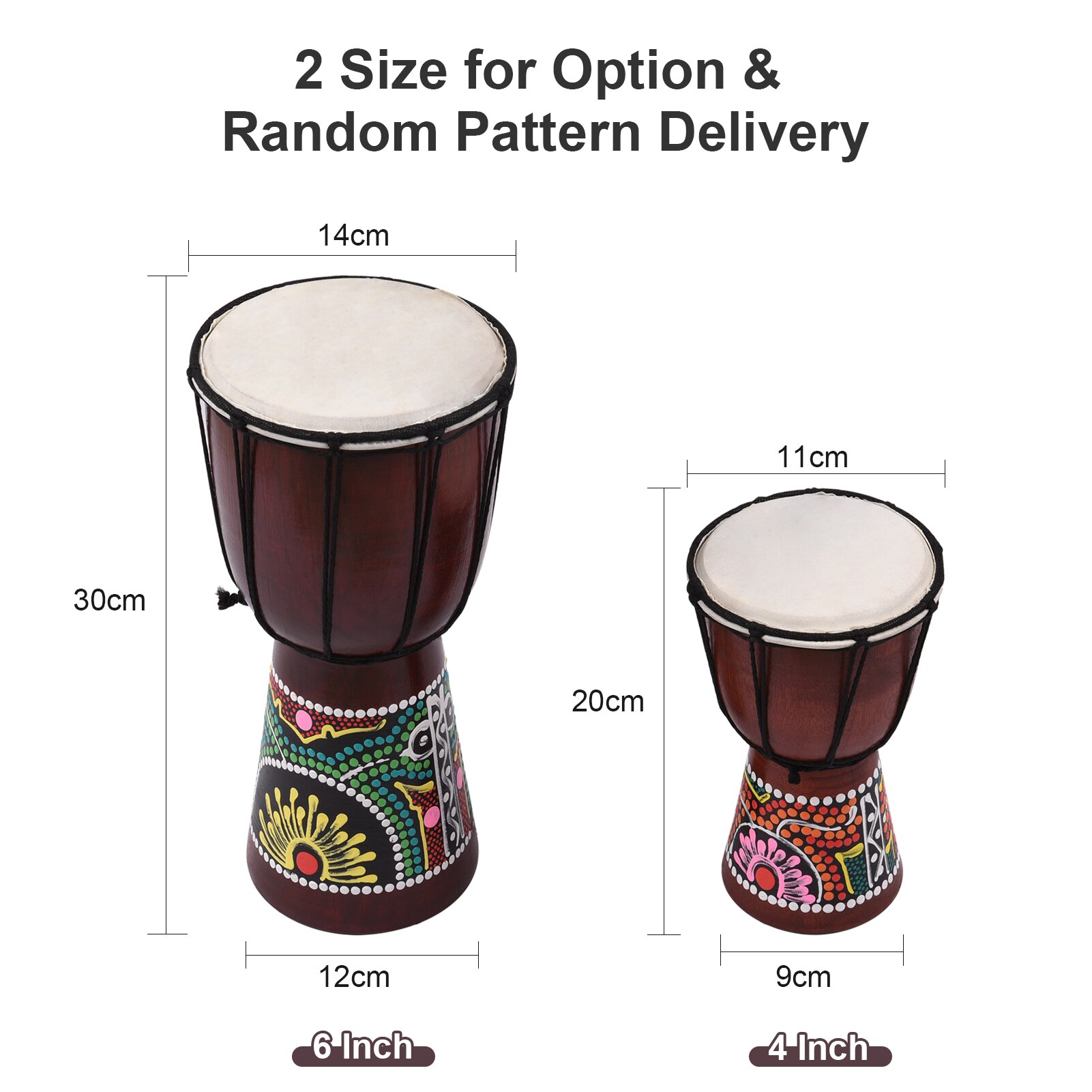Muslady 4 Inch Djembe African Hand Drum Wooden African Drum With Goatskin Surface Hand-painted Colorful Patter for Children
