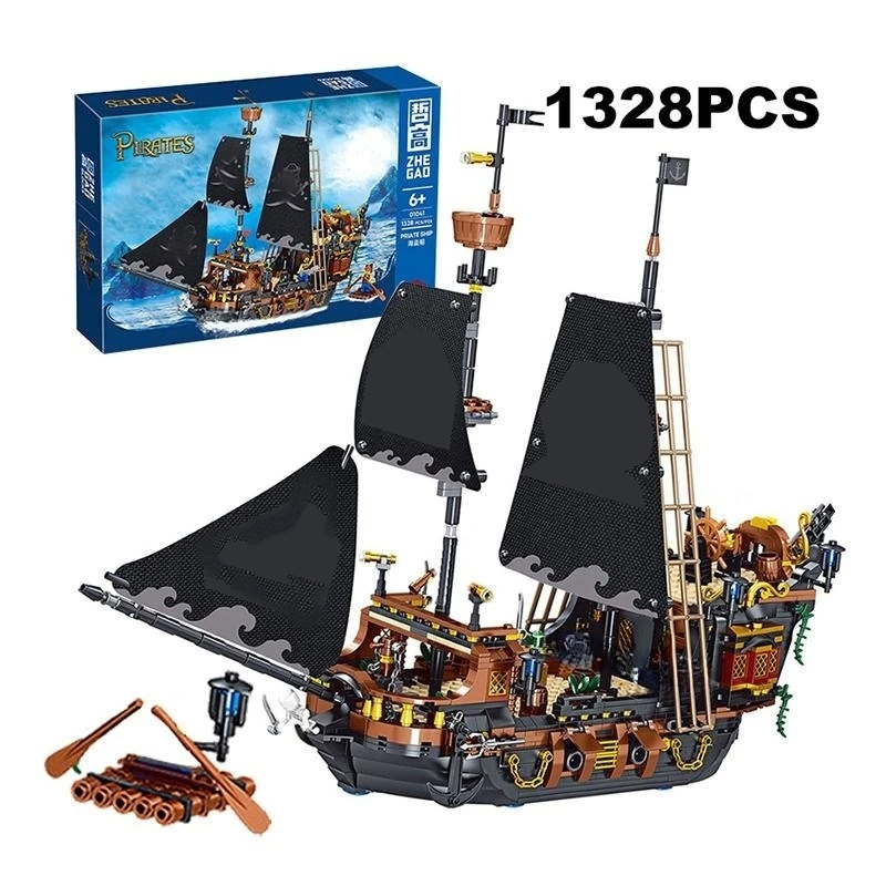 1424Pcs Black Pirates Ship Diy Adventure Pearl Boat Movies Mini Bricks Building Blocks giocattoli modello assemblati regali di natale per bambini: Black