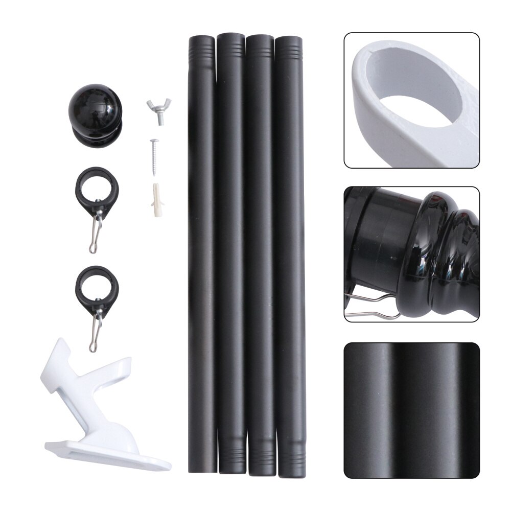 1 Set Vlag Pole Kit Outdoor Roterende Wirwar Vlaggenmast Met Beugel: Black / 160X2.3cm