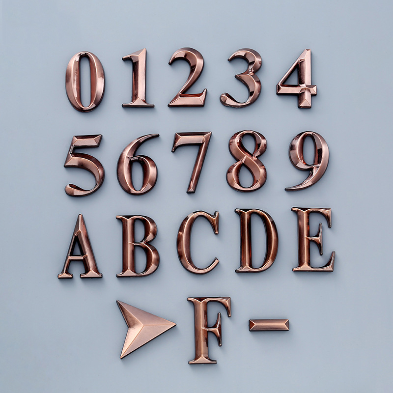 1 x selbstklebendes Türnummernschild aus rotem Kupfer mit Buchstaben, Ziffern, Wohnung, Hotel, Büro, Tür, Adresse, Straßennummer, Aufkleber, Schild