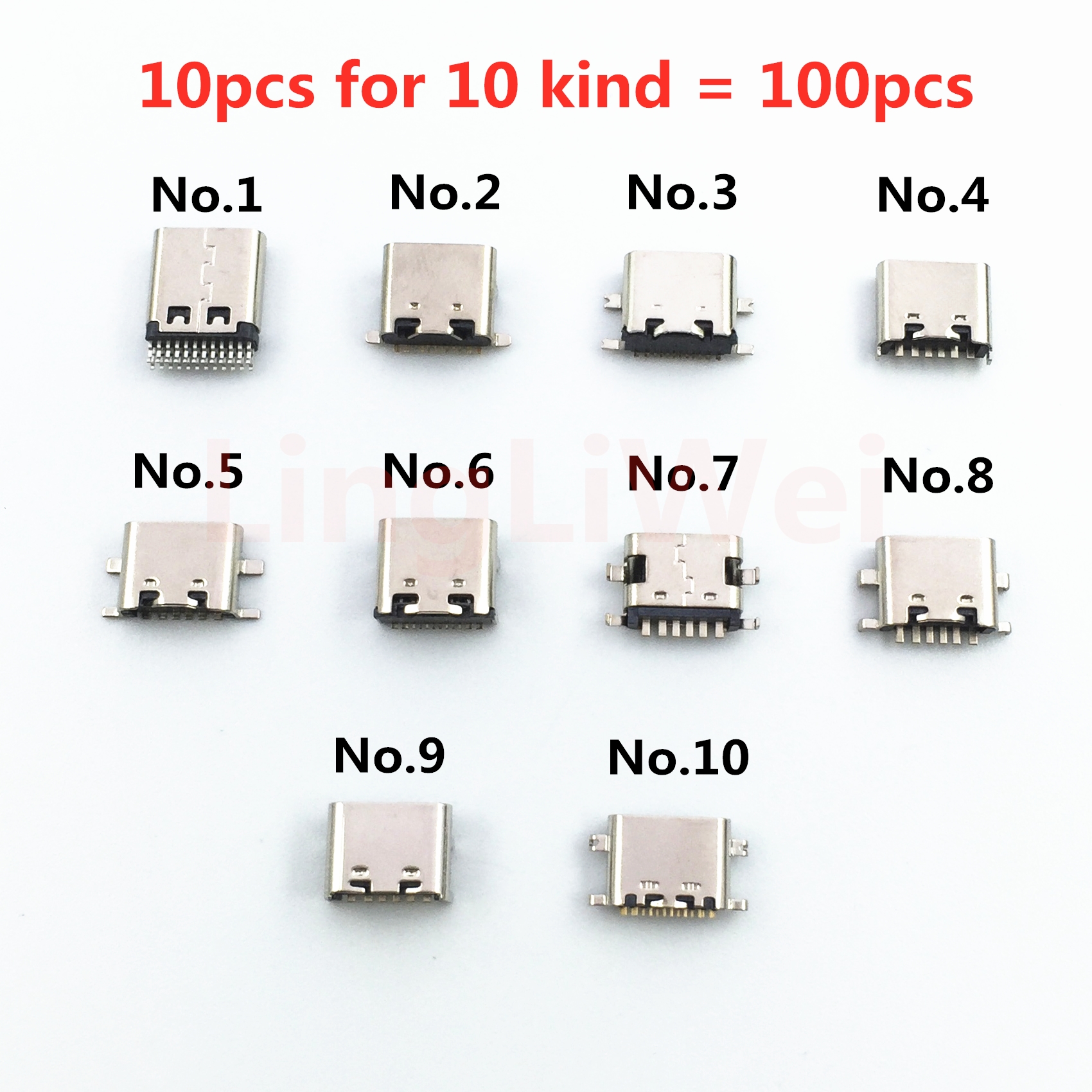 Conectores de base de carga Micro USB tipo C, modelo 10, mezcla de 6 pines, uso para reparación de teléfonos móviles y productos digitales, 10-100 unids/bolsa