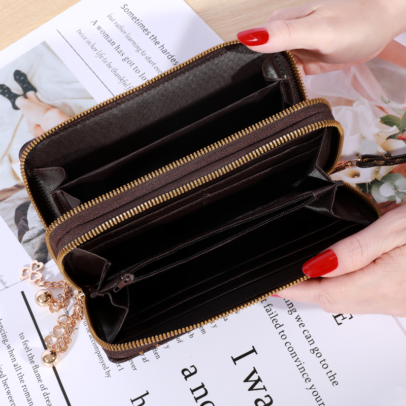 Einfache lange Brieftasche mit großem Fassung vermögen, Reiß verschluss aus Kunstleder, lässige multifunktion ale Clutch-Tasche