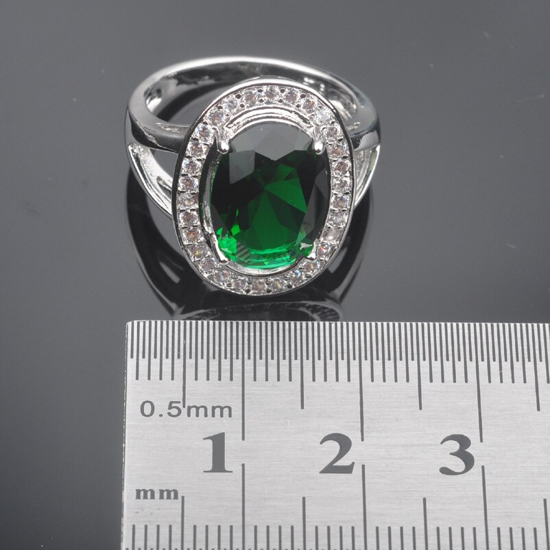 Bridal Jewelry Sets Women's Wedding Silver Color Green Crystal Ring Necklace And Earrings Set QZ095
