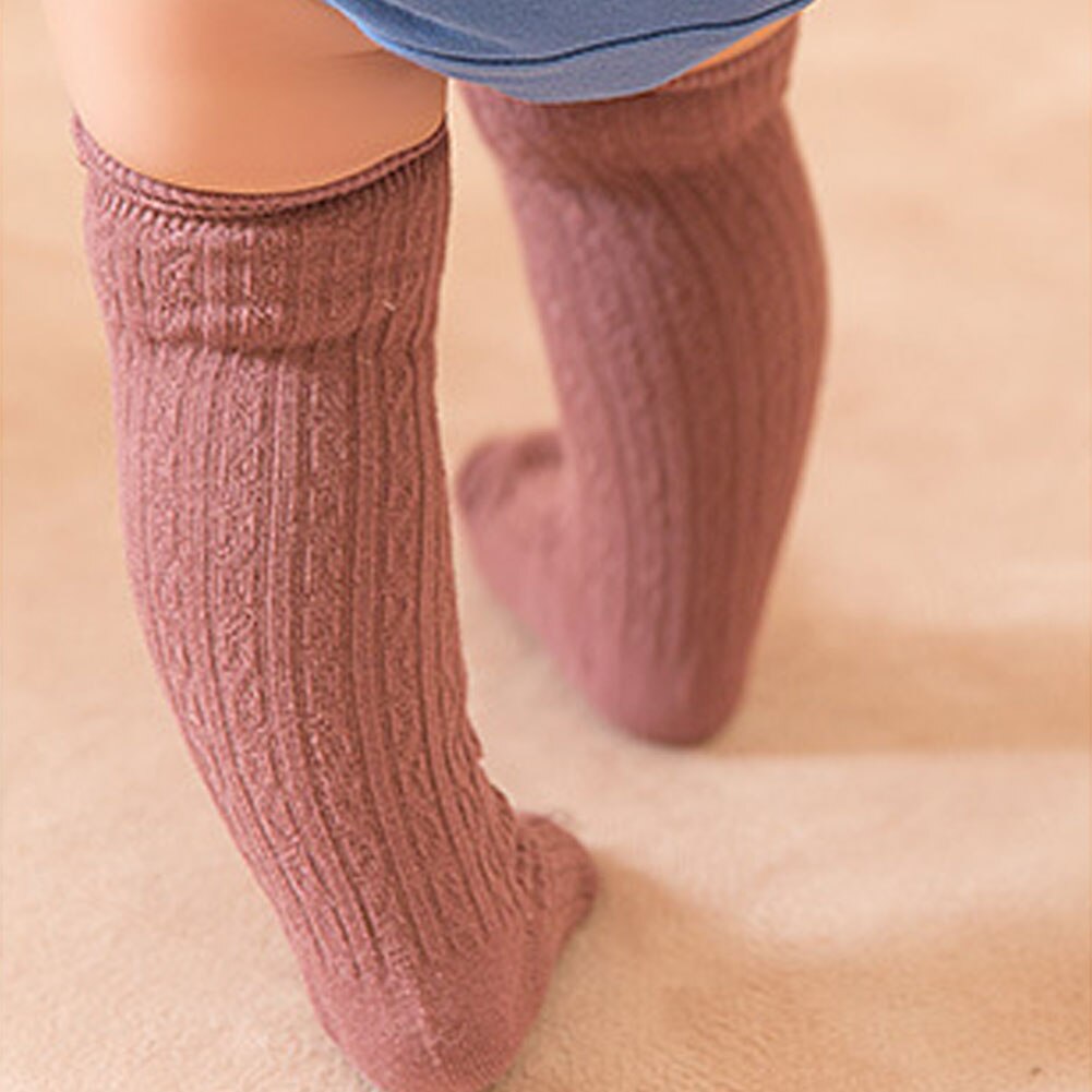 Brand Populaire baby peuter katoen knie hoge kousen warm kousen Solid Candy Kleur Rib Leggings Warmer 0-3Y: Bruin / 0 to 1T