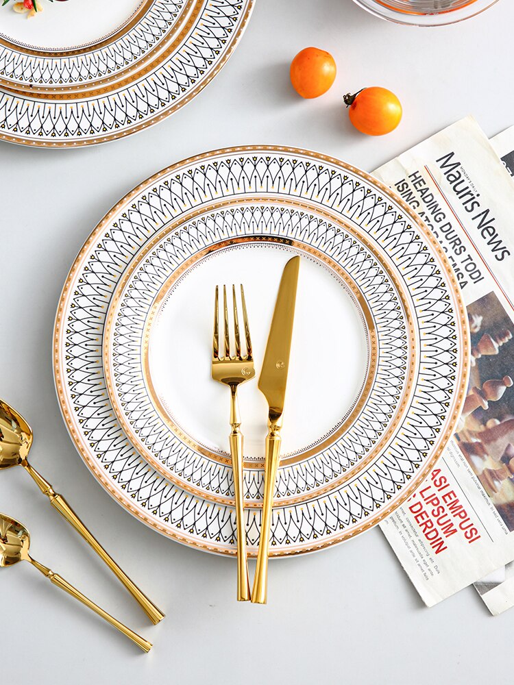 European-style Western-style Dinner Plate, Household Steak Plate, Light Luxury Western-style Dish Plate, Bone China Tableware