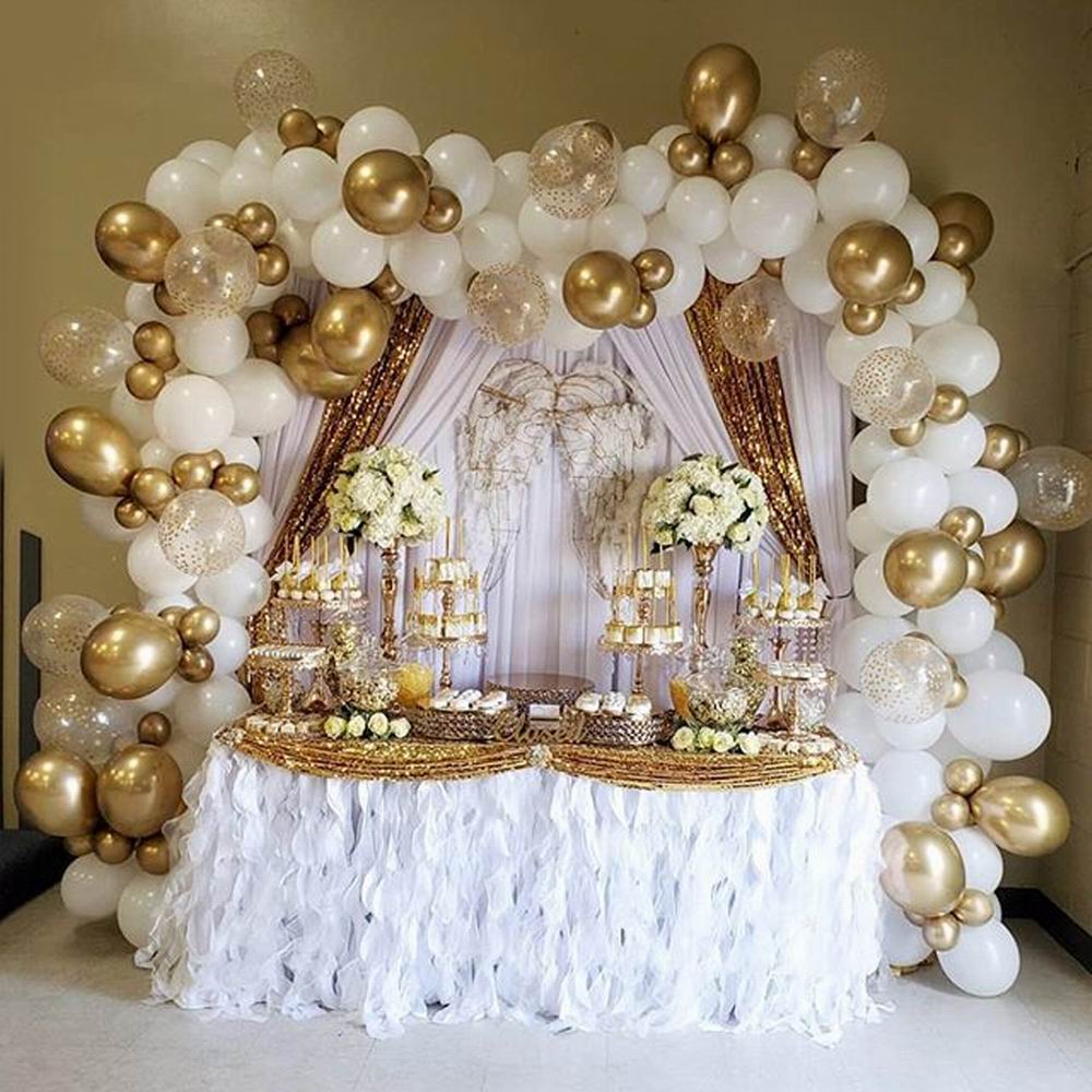 147 stk hvidguld ballon guirlande bue sæt guld prik krom metallisk latex ballon bryllup fødselsdagsfest indretning baby shower globo