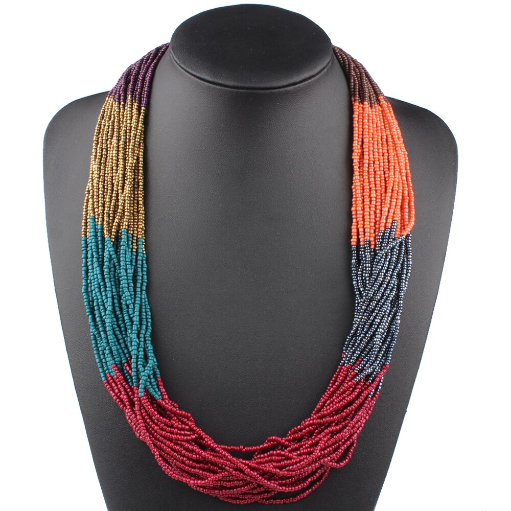 Claire jin håndlavede små perler streng farverig boheme halskæde kvinder choker flerlags halskæder vintage smykker