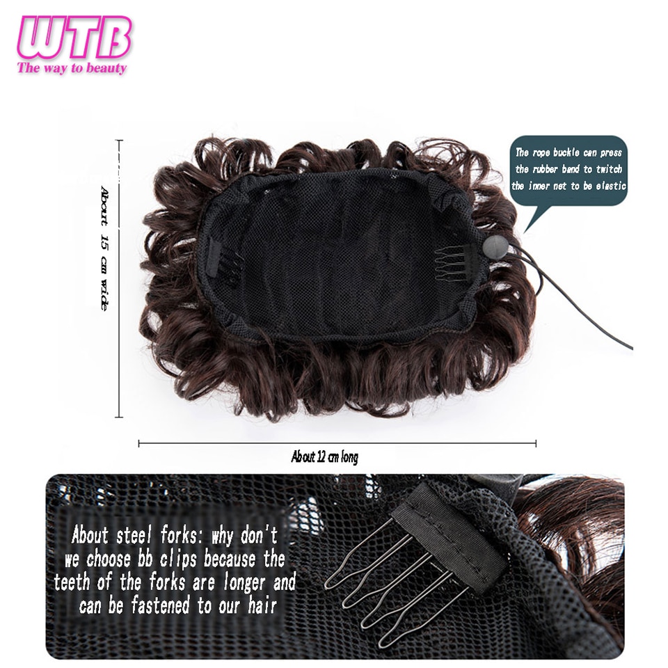Wtb syntetisk bølget kam klip i hårstykker chignon elastik chignon hair extensions til kvinder hår tilbehør