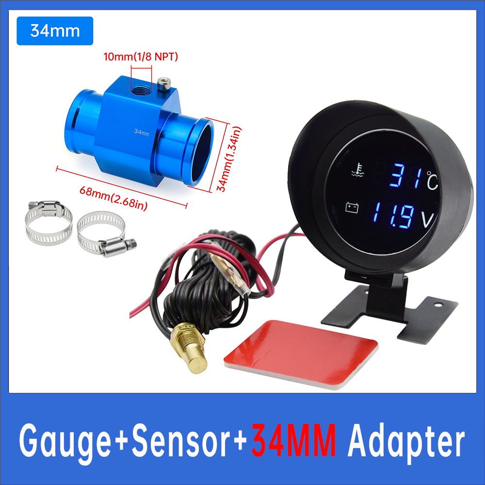 Car Water Temperature Gauge + Voltmeter With Water Temperature Sensor 2 in 1 LCD Car Digital Horizontal 12v 24v Accessories: Ivory