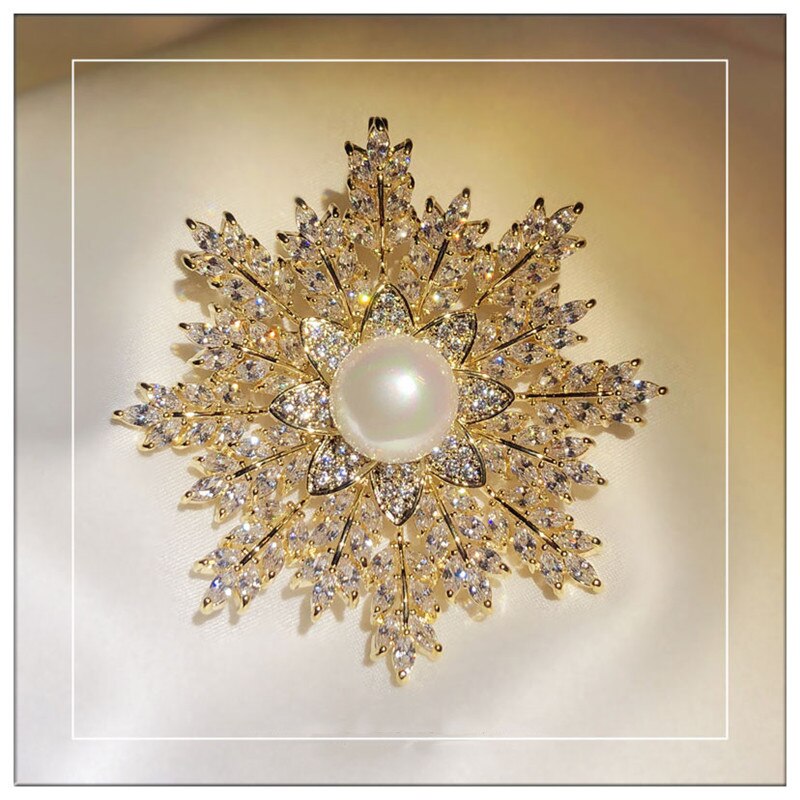 Broschen für damen, schneeflocken-süßwasserperlen-brosche, korsagenbrosche, vintage-zirkonia-anstecknadel, schalschnalle, accessoires