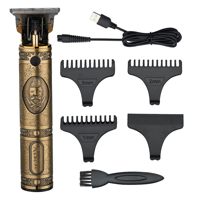 Cortadora de pelo de 0mm, cortadora de pelo con huecos, maquinilla de afeitar, barbero, máquina de corte, afeitadora inalámbrica recargable para hombres: Dorado