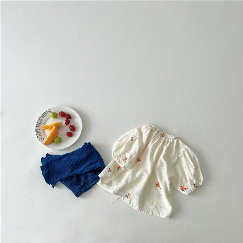 Milancel 2022 Zomer Kinderen T-shirt Meisjes Geborduurde Bloem Baby Shirt Top Kinderkleding