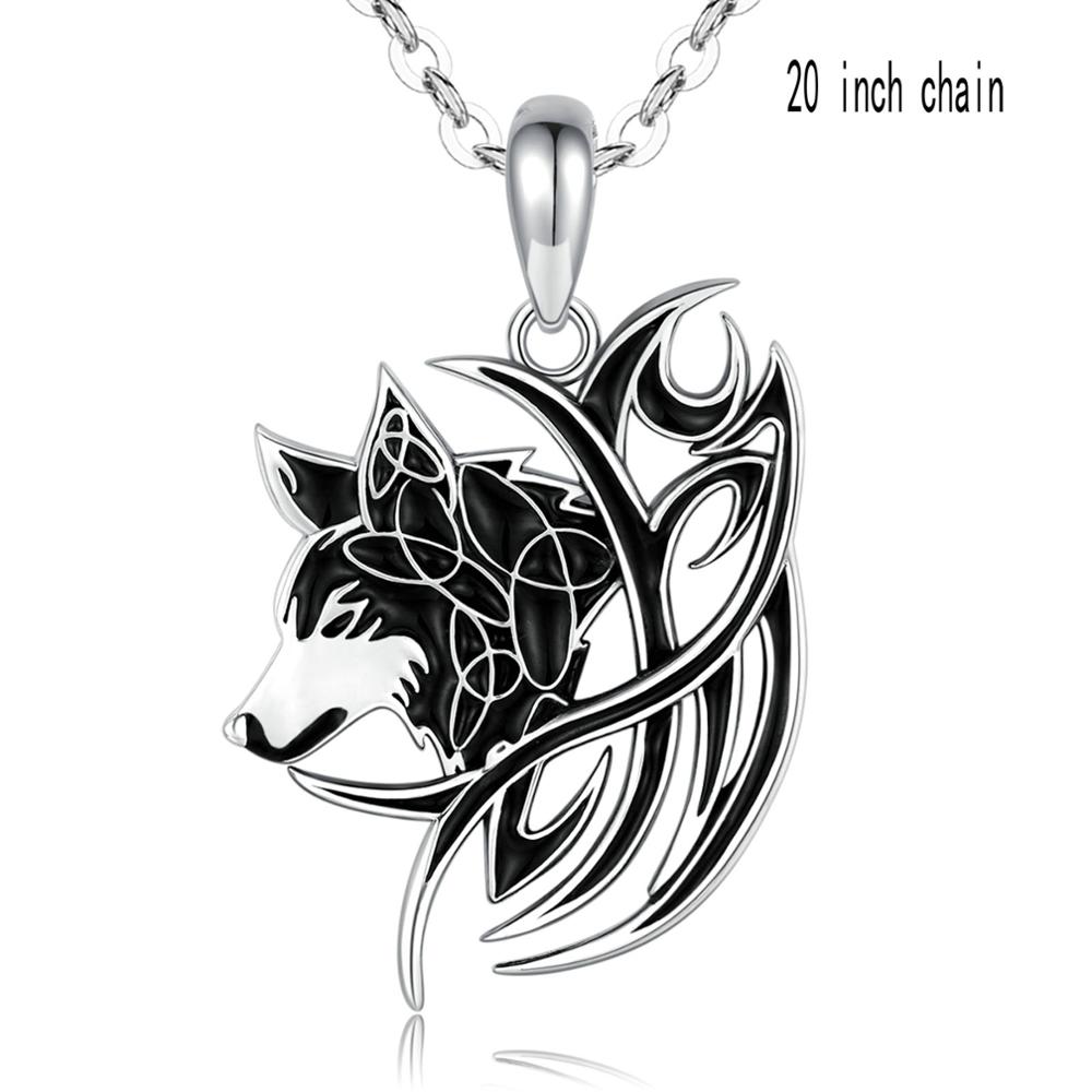 Eudora 925 sterling sølv sort ulv halskæde valknut odin 's symbol of norse viking war men'women vintage vedhæng smykker  d604: 20 tommer kæde
