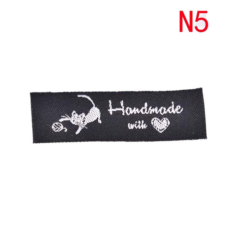 50 Uds. Tejidas a mano con Gato amor máquina de coser etiquetas de ropa en relieve etiquetas DIY etiquetas de bandera para accesorios de costura de prendas de vestir: N5