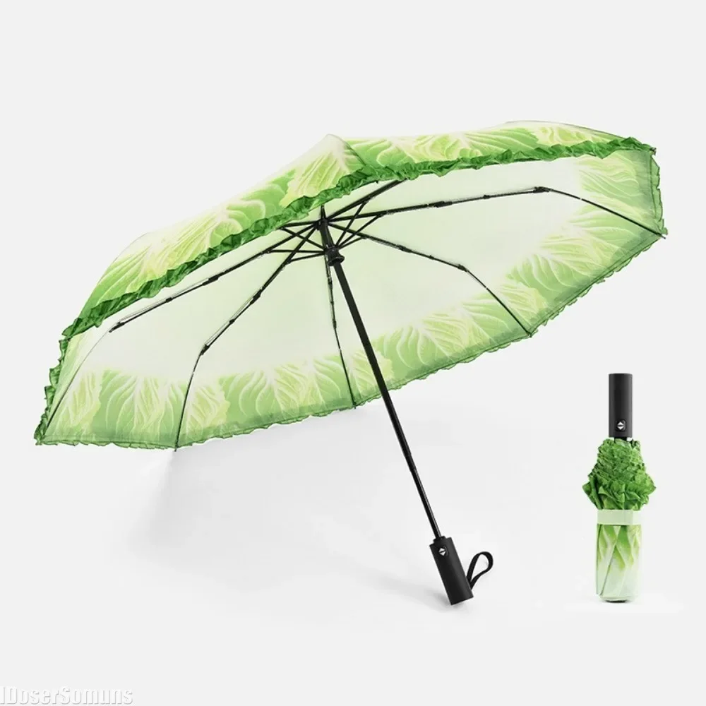 Sla Opvouwbare Zonnige en Regenachtige Paraplu Creatieve Kool Paraplu UV Bescherming Strand Grappige Groente Paraplu Parasol