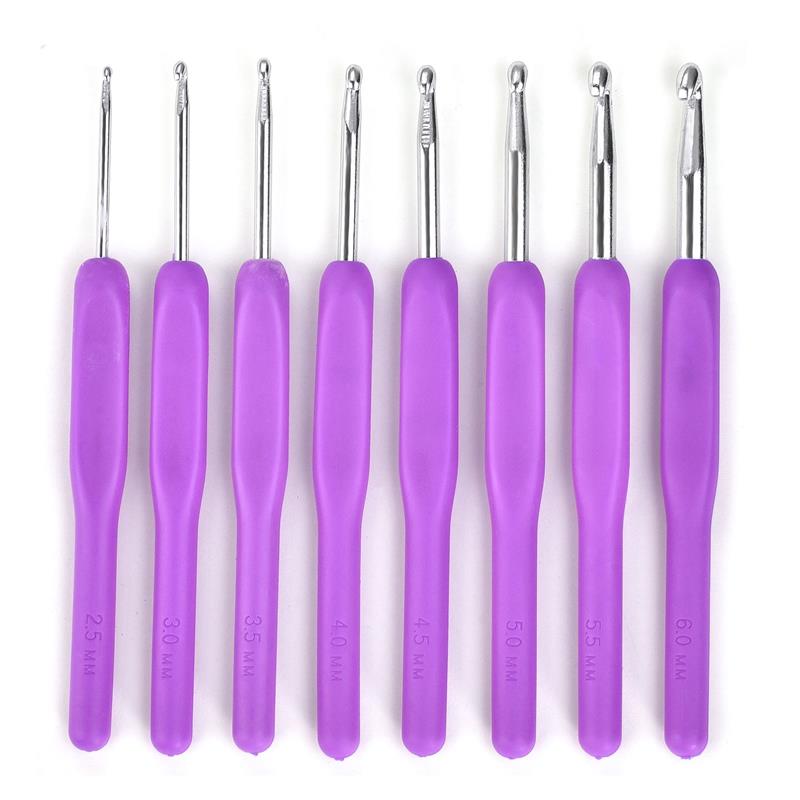 8 Uds. Tamaño mixto 2,5mm-6mm gancho de ganchillo tejido de punto hilo artesanía aguja de tejer mango de plástico ganchos de tejer agujas herramientas de Navidad: Plata