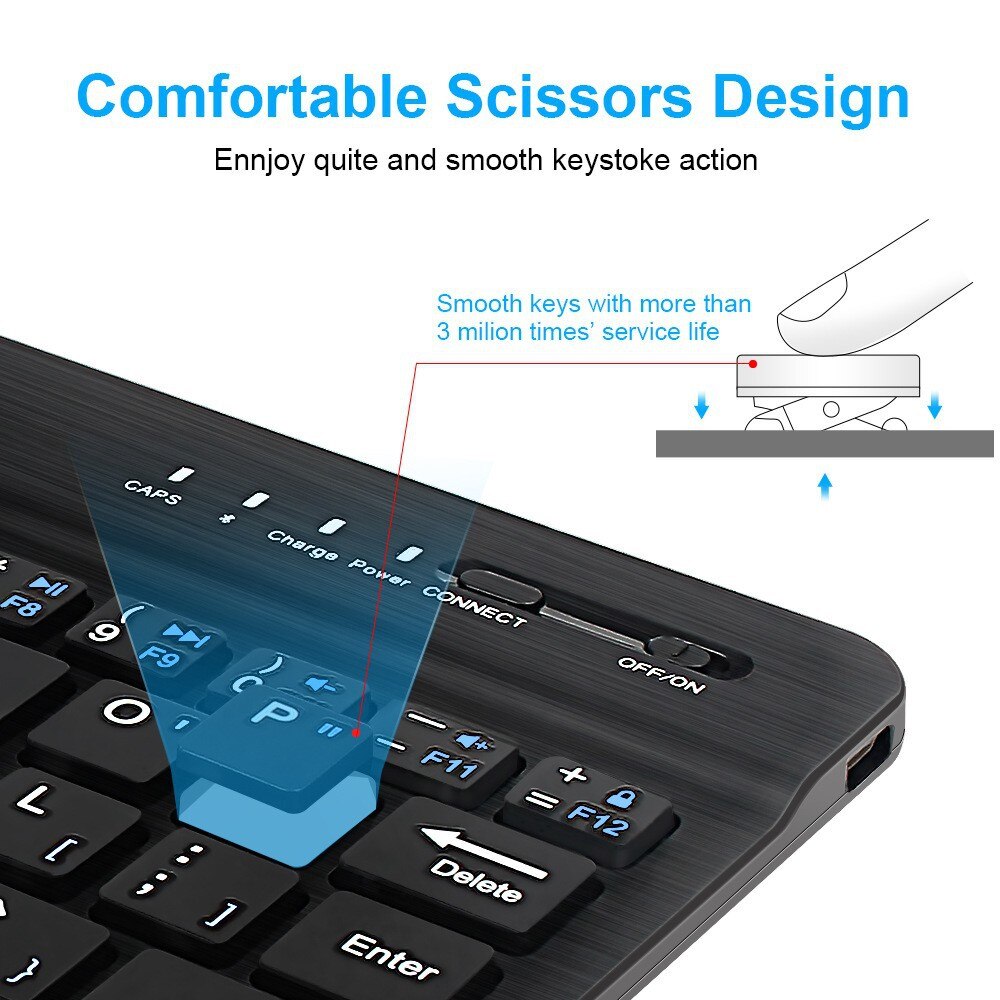 EAOR 80-key Mini Bluetooth Keyboard for iPad Tablet Rechargeable Slim Wireless Keyboard for Android iOS Windows Samsung Huawei