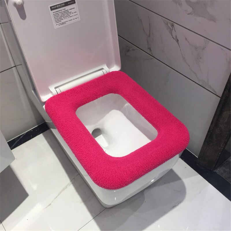 Badeværelse firkantet toilet sædeovertræk vintervaskbar varmemåtte toiletbetræk pude lågpude hjemindretning toilet sædeovertræk: Lyserød