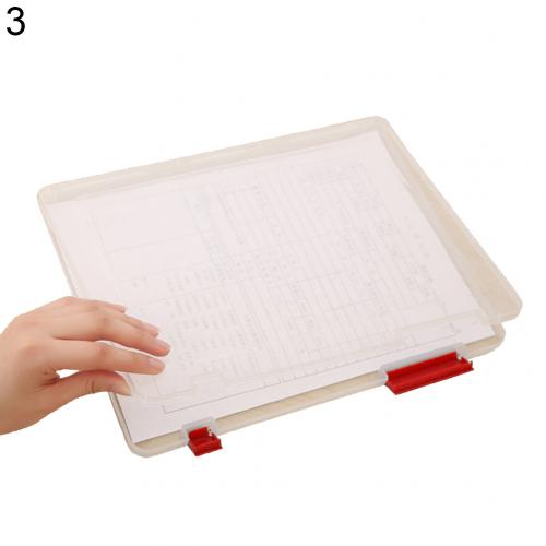 Transparent Storage Box Clear Plastic Document Paper Filling Case A4 File Box: Pink
