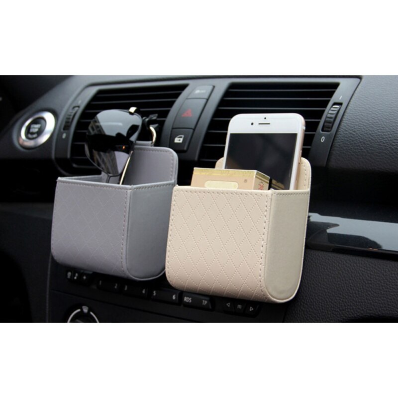 Pu Leer Auto Vent Outlet Vuilnis Doos Auto Mobiele Telefoon Houder Opbergtas Organizer Auto Opknoping Box Auto Styling Tas