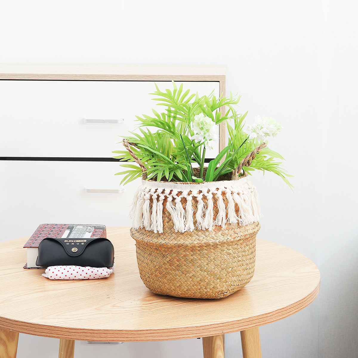 ! Fringed Macrame Woven Basket Seagrass Storage Basket Garden Flower Pot Vase Wicker Basket Home Laundry Baskets Toy Holder