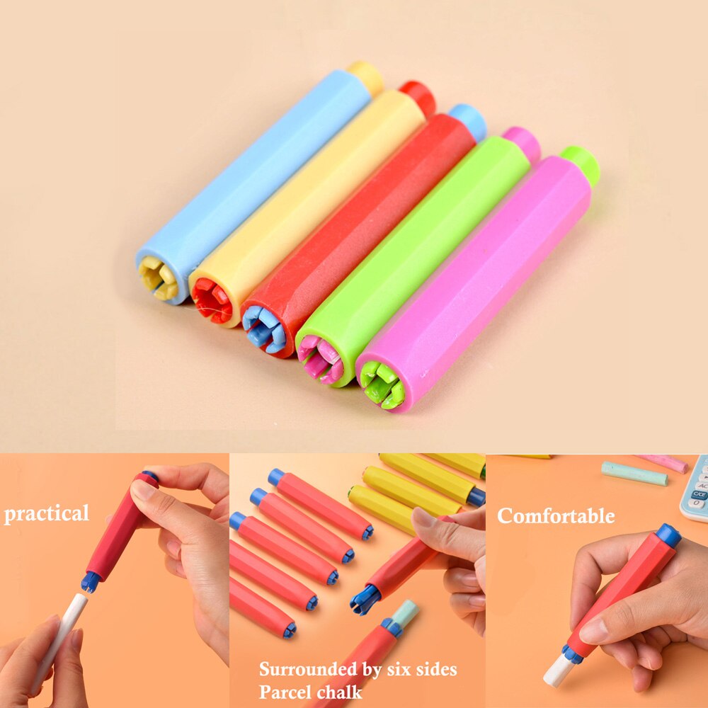 5PCs Non-Toxic Chalk Holder Not Dirty Hands Chalk Extension Clip Colorful Educational Stationery for Teacher Children Randomly