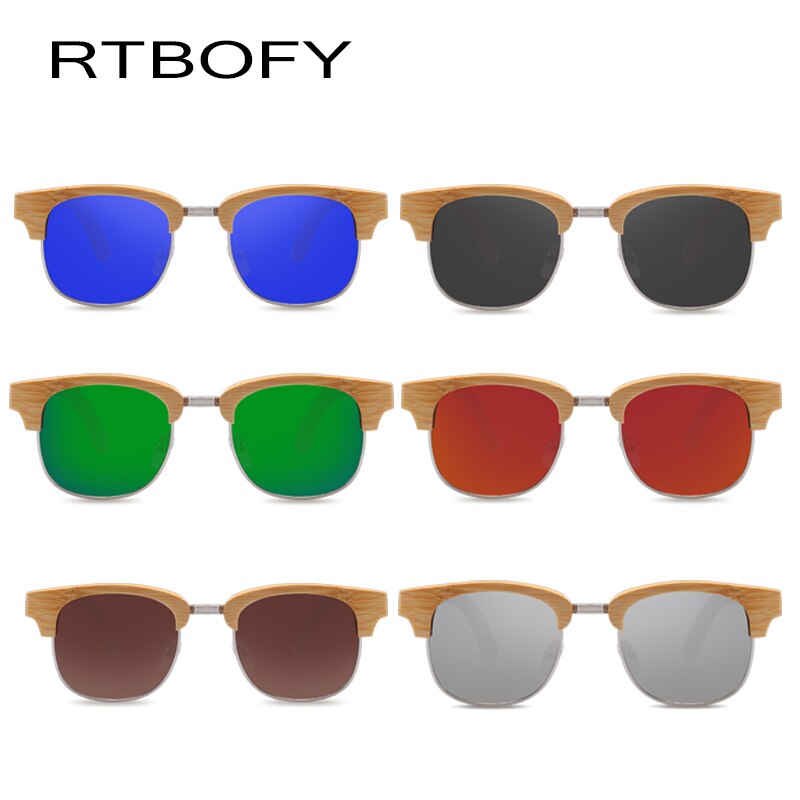 RTBOFY Hout Zonnebril Mannen Retro Trend Zonnebril Voor Mannen UV400 Vintage Gepolariseerde Zonnebril Eyewear Zonnebril