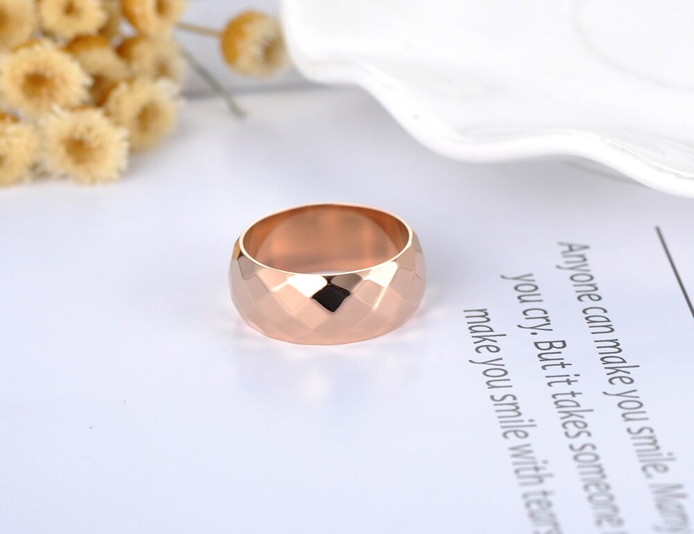 Lokaer Simple Titanium Stainless Steel Rings For Women 8mm Cut Face Wide Ring Wedding Engagement Rings Jewelry R17030