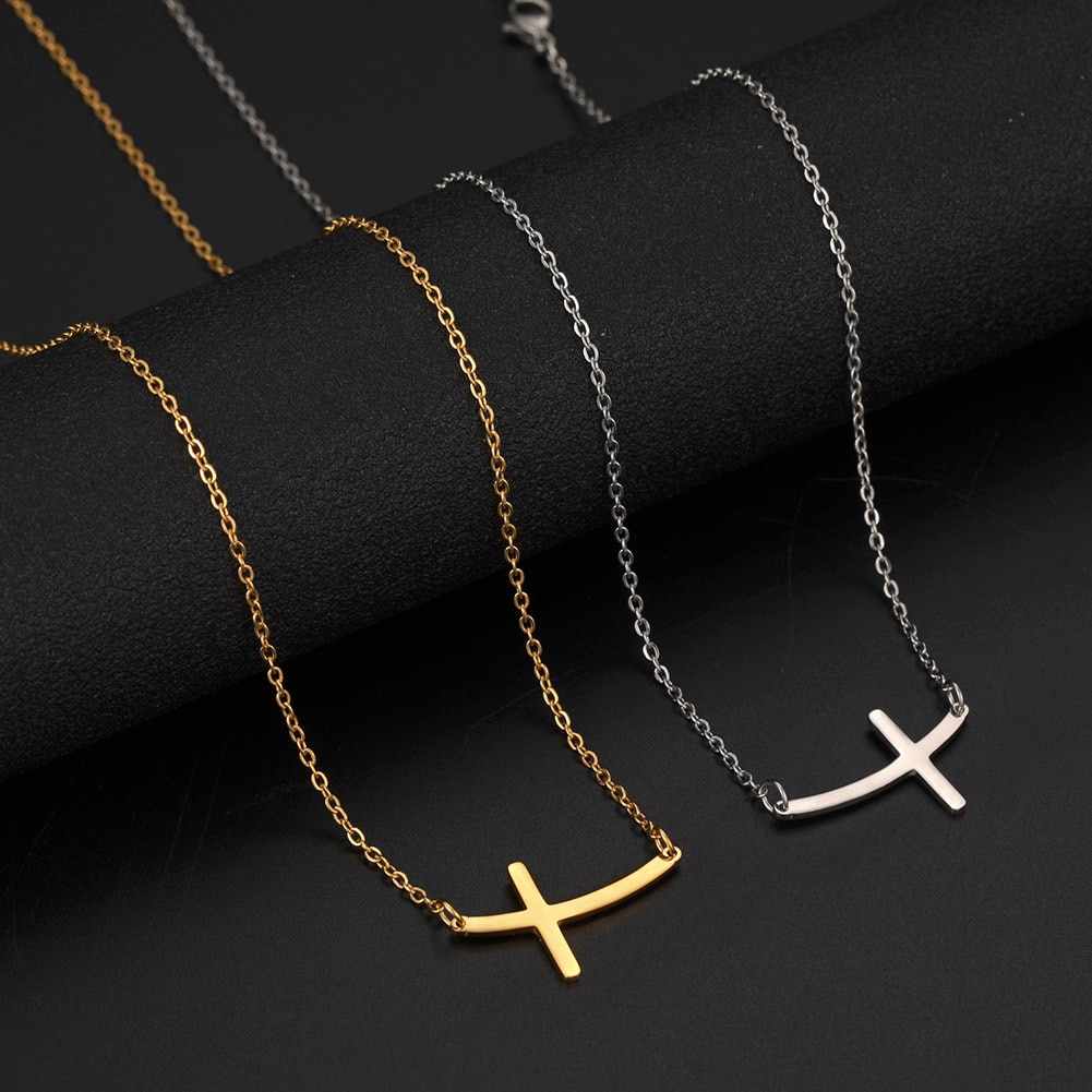 Skyrim Cross Choker Necklace for Women Girls Stainless Steel Gold Color Initial Chain Necklaces Summer Jewelry