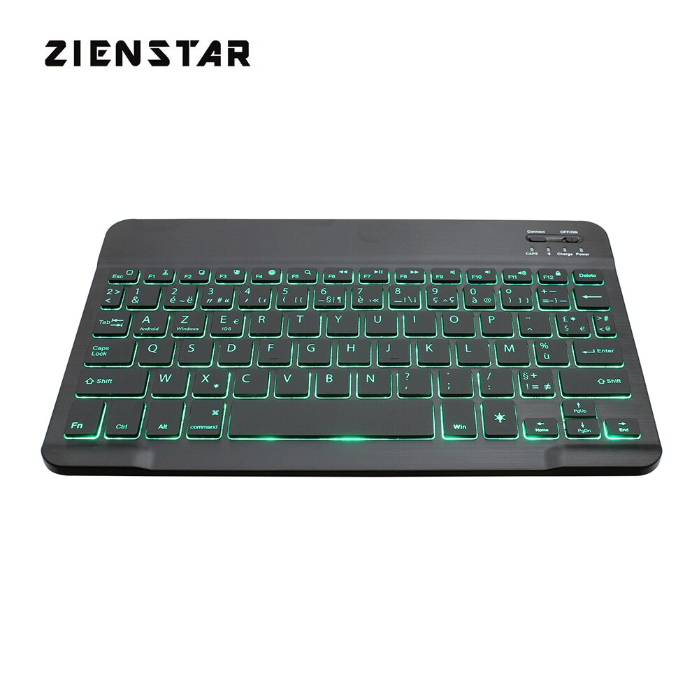 Zienstar-teclado recargable AZERTY con Bluetooth 3,0, teclado francés con retroiluminación LED para teléfono, tableta, portátil, Android, Windows,IOS