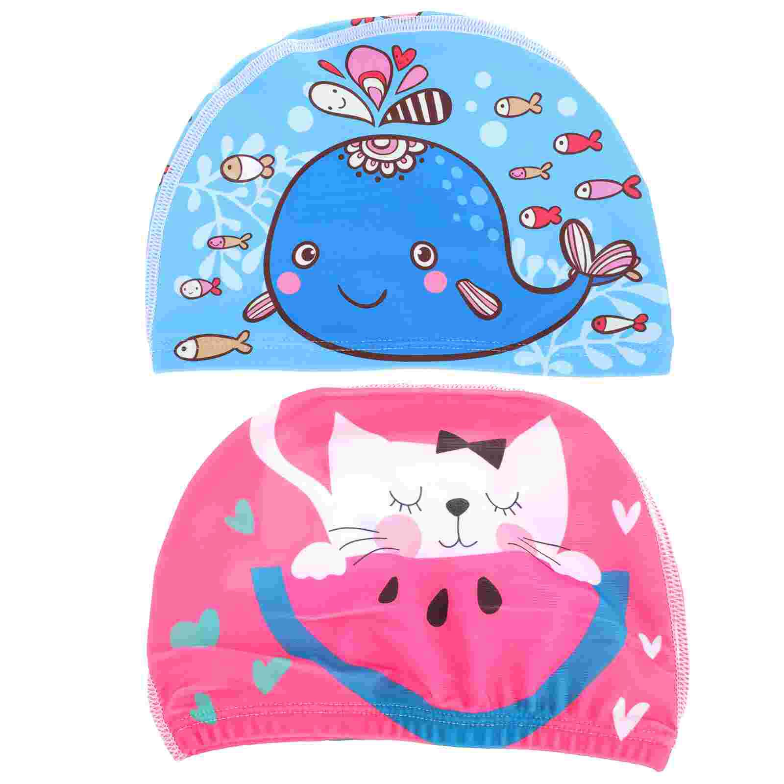 2Pcs Kids Swim Caps Ear Protection Swimming Hats Cartoon Swimming Accessories: Default Title