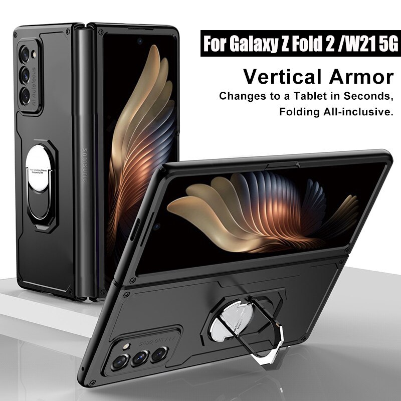 Luxe Armor Shockproof Ring Houder Case Voor Samsung Galaxy Z Vouw 2 Case Hard Pc Beschermhoes Voor Samsung Galaxy Z Vouw 2
