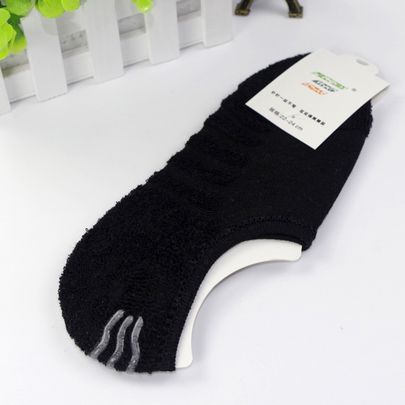Calcetines de algodón con fondo de toalla para mujer, medias de silicona antideslizantes, invisibles, 5 par/lote, primavera y otoño,: Black