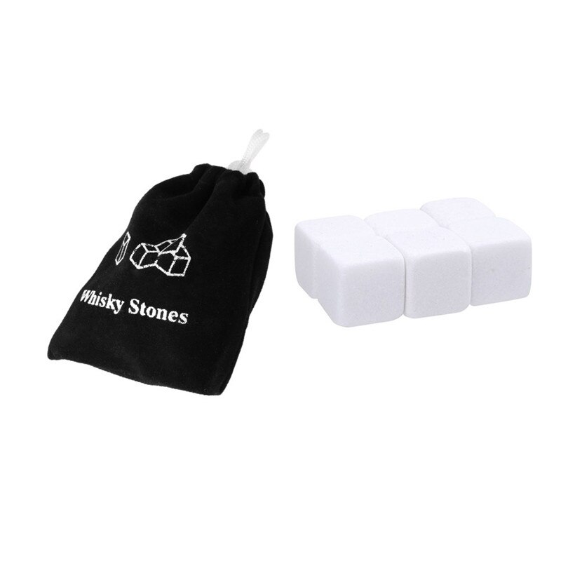 6 Stks/set Whisky Stenen Ijs Koeler Drankjes Cooler Cubes bier Rocks Graniet met Pouch Wijnkoeler Whisky Stenen 3 kleuren: WHITE