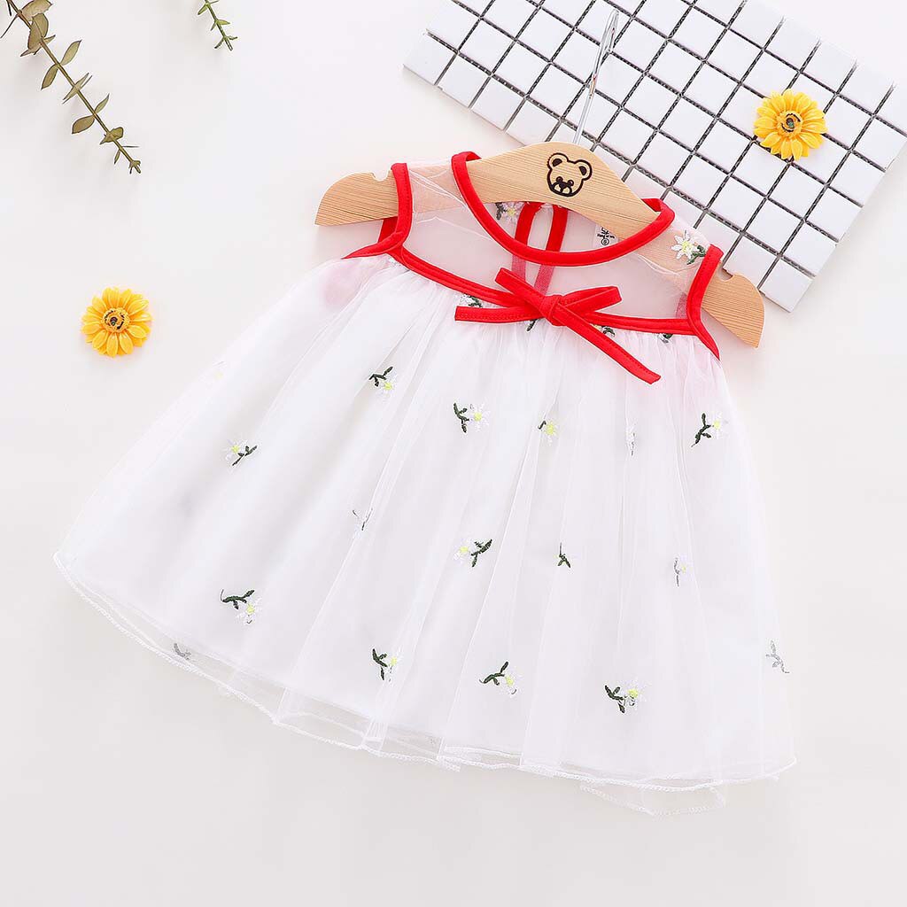 Baby Baby Meisje Mouwloze Borduren Bloem Bloemen Tule Prinses Jurk