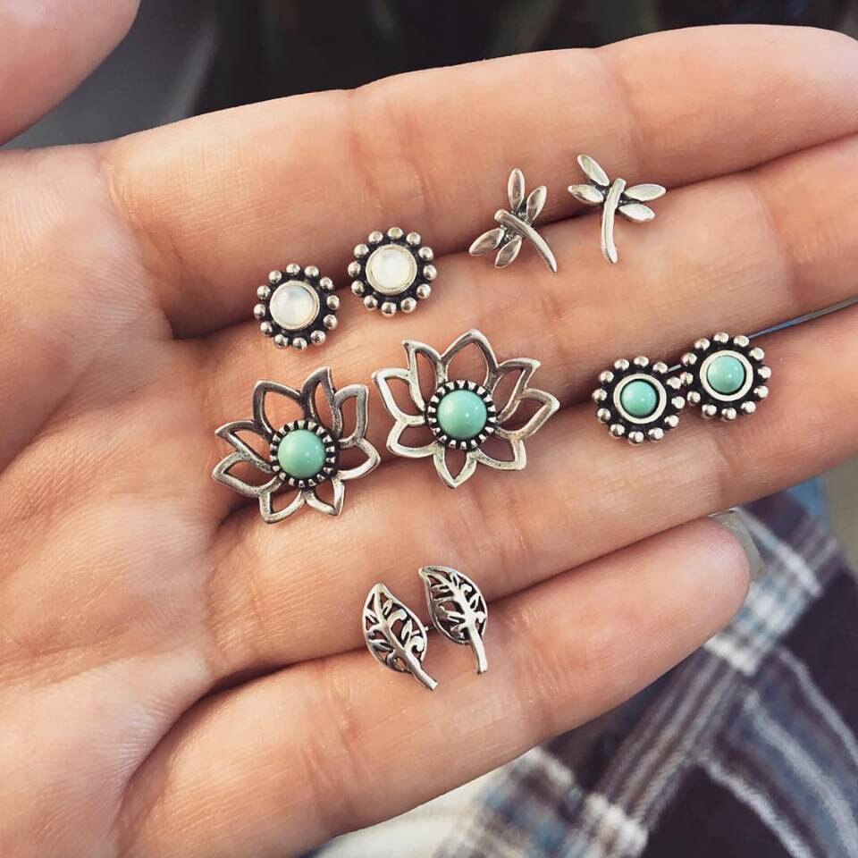 Böhmen Geometrische Kleine Stud Ohrringe Set Für Frauen Shell Blume Stern Hand Charme Ohrringe Mädchen Trendy Schmuck: EA063-18