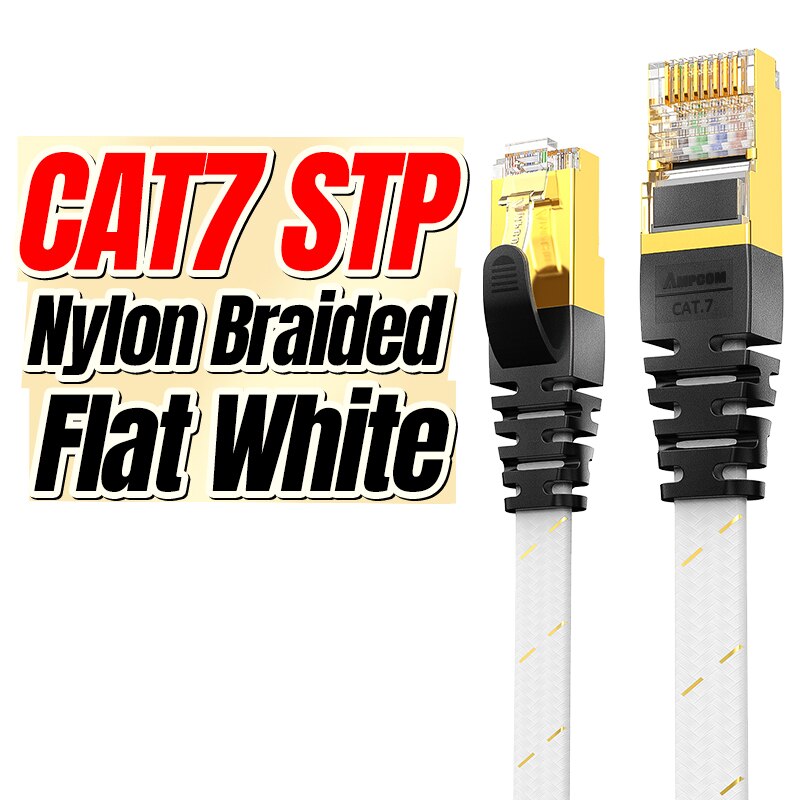 AMPCOM CAT7 Cable Ethernet Lan Flat Cable SFTP Redondo RJ45 Cable de Red Cat 7 Cable de Internet para Router Módem PC PS4 Patch Cable: Negro / 2M