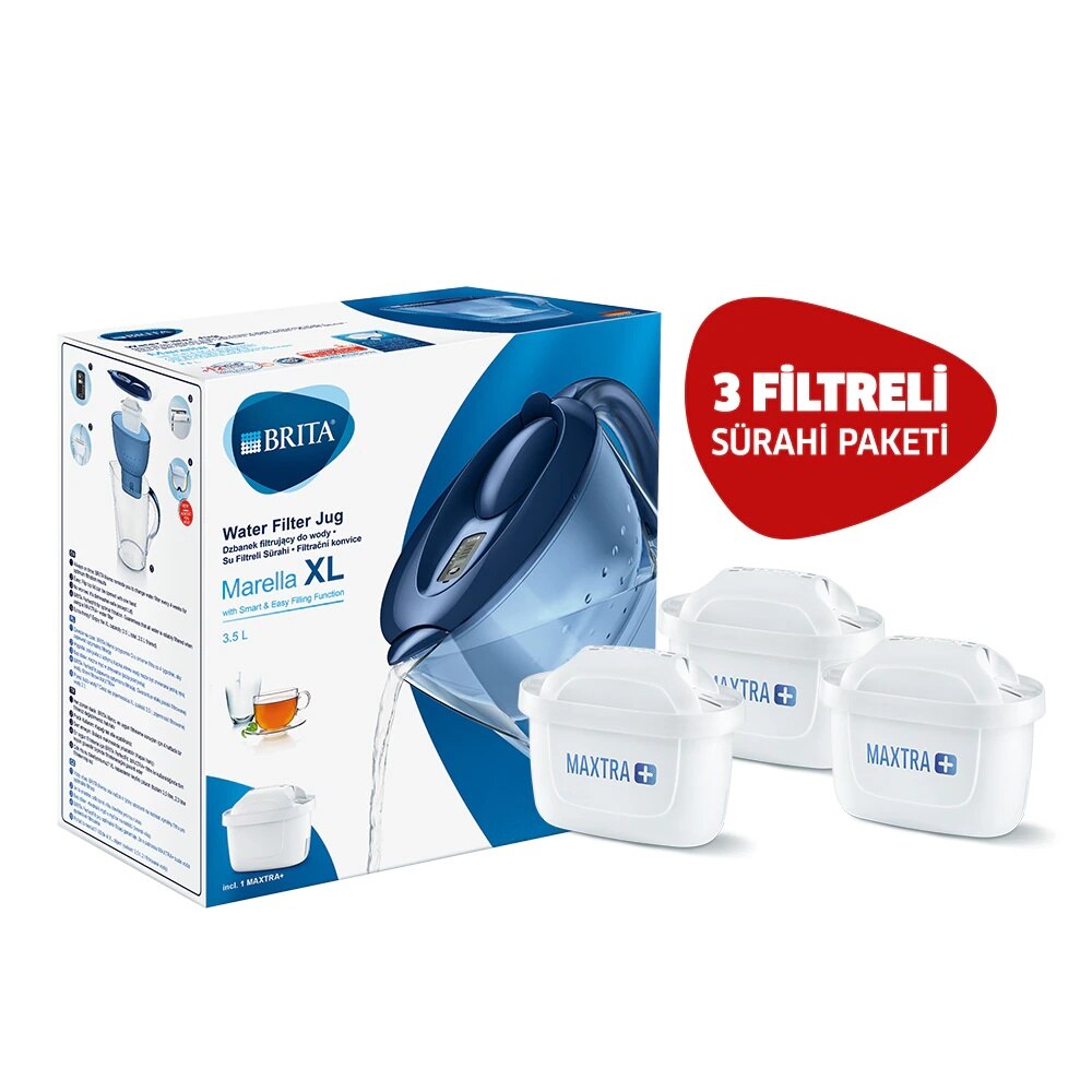 BRITA Blue Marella XL 3 Replacement Filter Water Must Purify Jug package