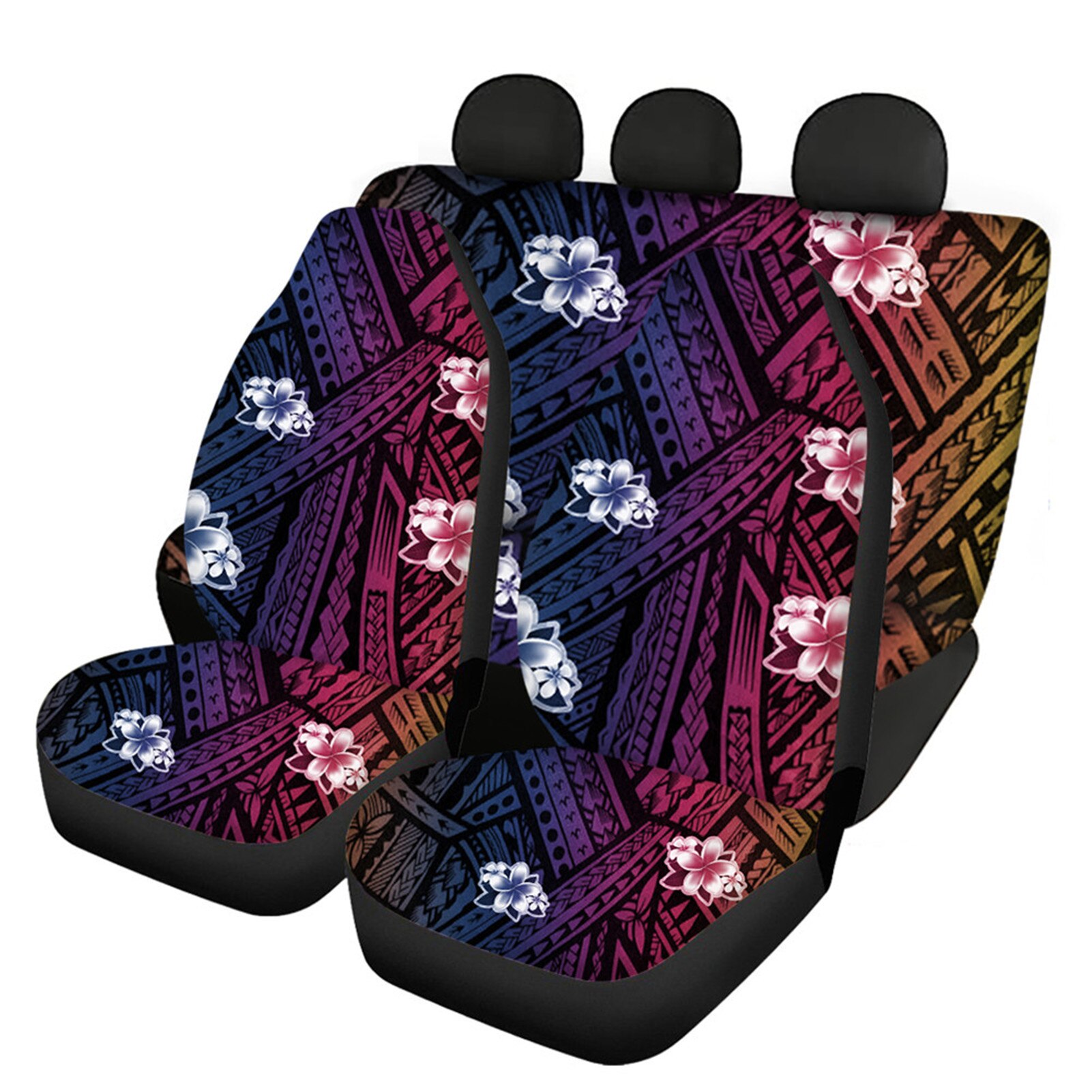 INSTANTARTS-Fundas de asiento de coche con estampado Floral, Hawaiano, Polinesia, Plumeria hibisco, juego completo de 4 fundas lavables: HTAC168F9