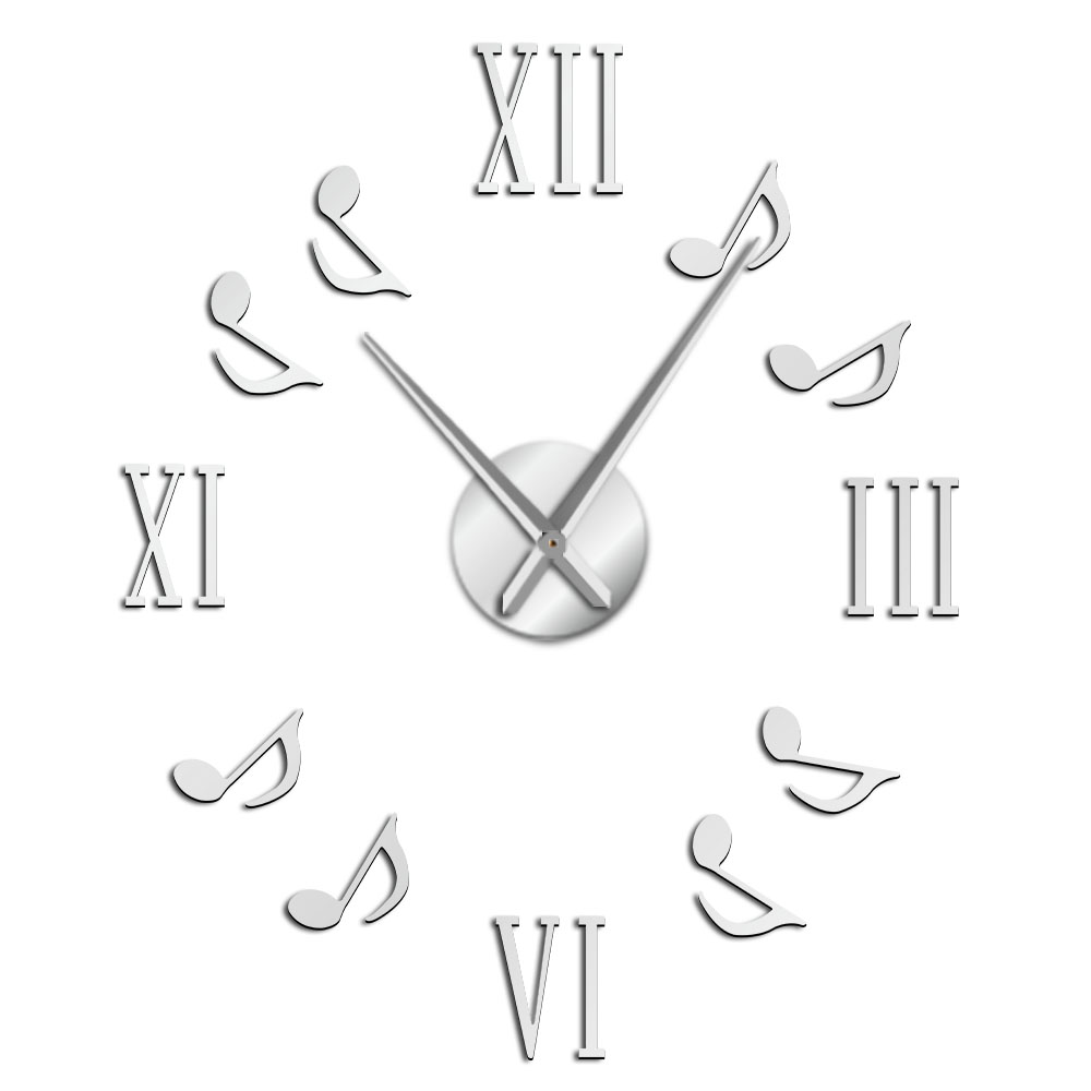 Roman Numerals With Musical Notes Giant Luxury Wall Clock Large Wall Clock Modern Big Needle Clock Watch DIY Enthusiasts: Silver / 27 Inch