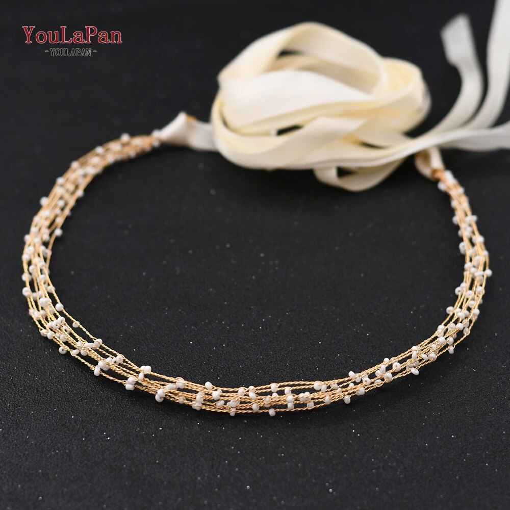 TOPQUEEN, SH28-G, cinturones de novia dorados, faja con cuentas para boda, vestido de , accesorios de boda, cinturón delgado para mujer,: Ivory ribbon