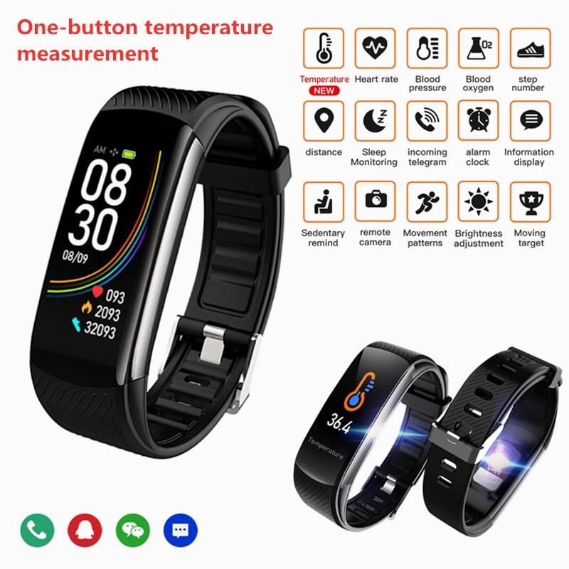 C6T Lichaamstemperatuur Smart Armband Horloge IP67 Waterdichte Hartslagmeter Smartband Polsbandje Fitness Gezondheid Tracker