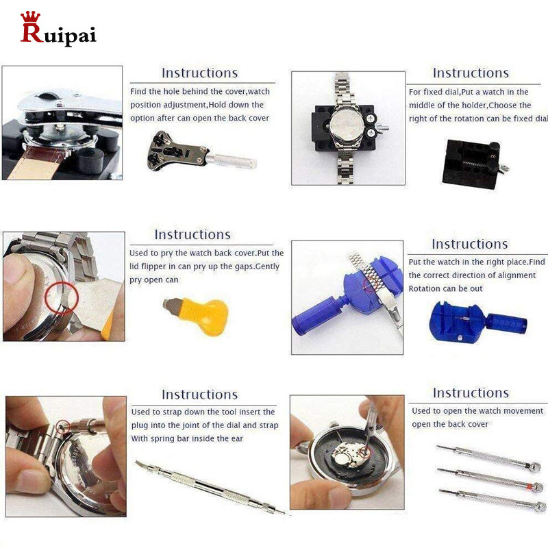 RUIPAI 406pc Watch Repair Tool Kit Watch Tools Including Watch Press Spring Bars Battery Replacement