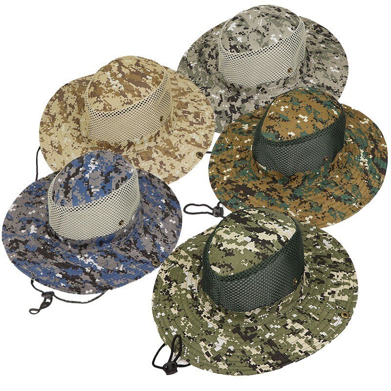 Outdoor Sport Mannen & vrouwen Vissen Hoed Camouflage Emmer Hoed Wandelen Camo Ripstop Jungle Bush Hoeden Boonie Brede Rand zon Caps